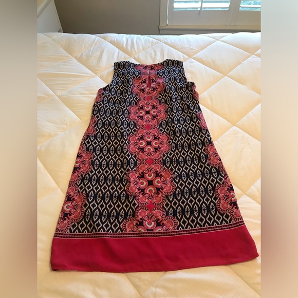 Rose + Olive Pink and Blue Ikat Print Summer Dress. - Picture 7 of 8